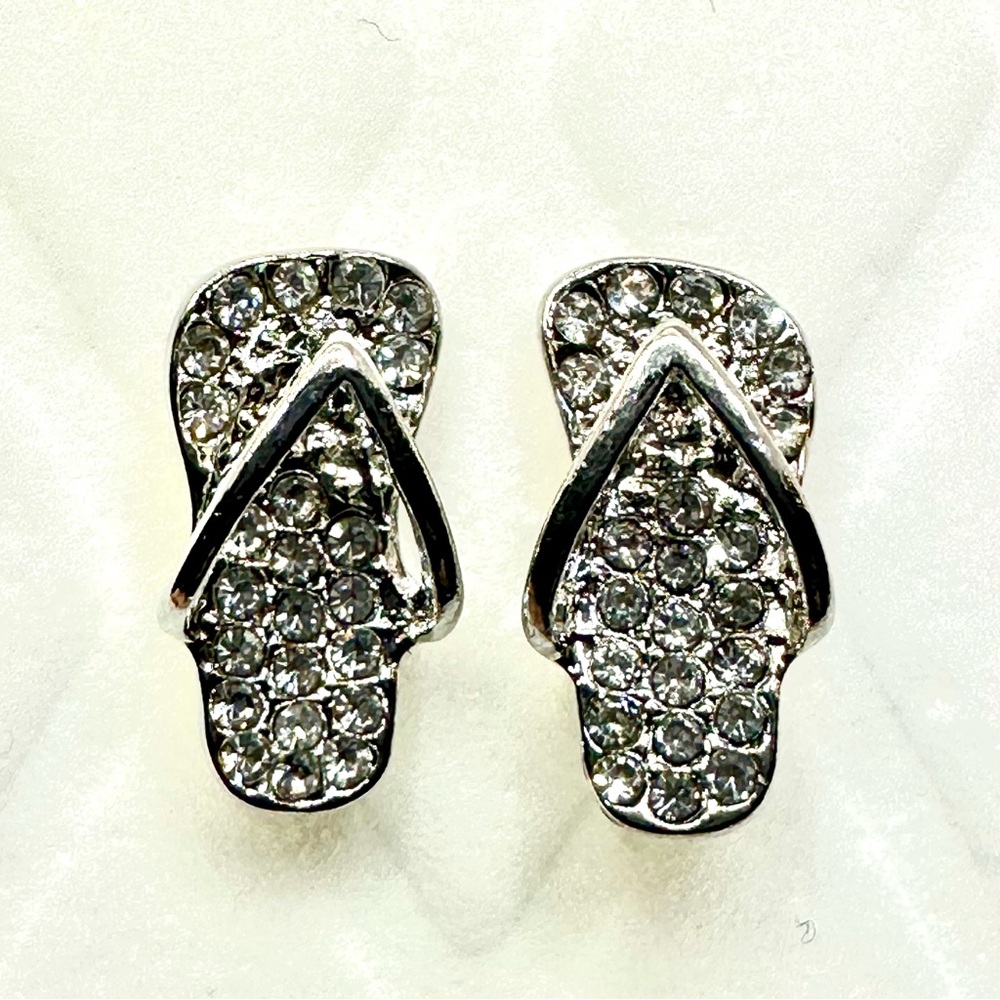 NWOT - Sparkling Silver Crystal Flip-Flop Earrings